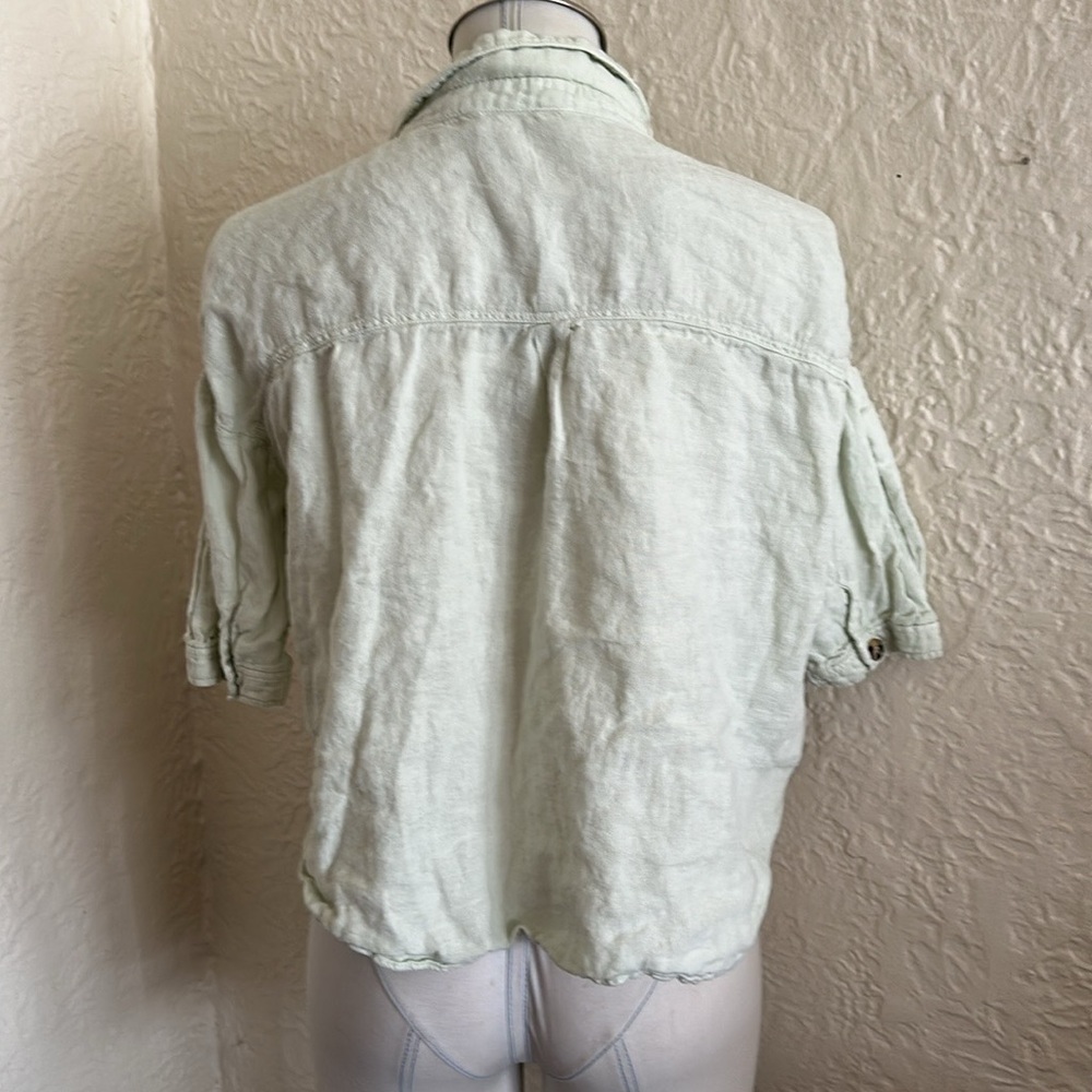 Zara Pale Spring Green Woven Casual Slouchy Short Sleeve Button Up Shirt Large - Picture 5 of 7